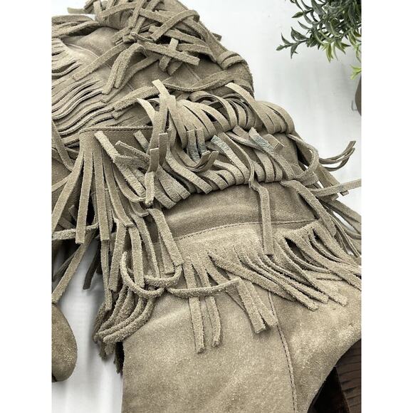 Joie Rockefeller Urban Cowgirl Triple Fringe Beige Suede Heel Boots Sz 41/10.5 - Picture 14 of 16